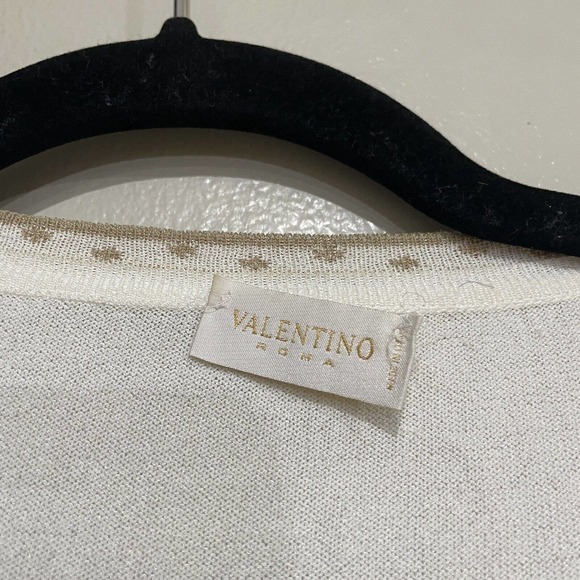 Valentino Roma size small S cardigan white beige bow long sleeve button up - Picture 4 of 7